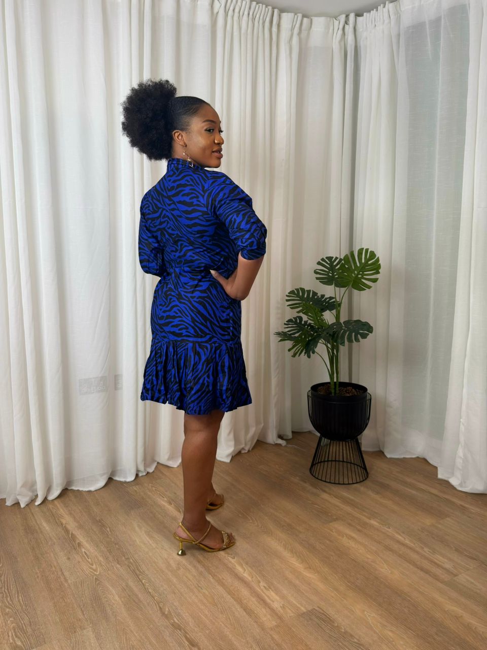 Royal Blue Zebra Print Shirt Dress