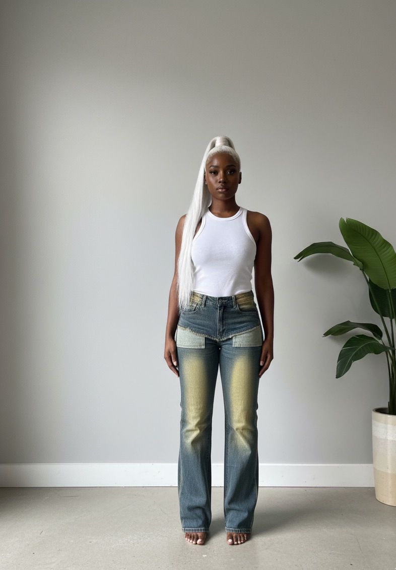 Two-Tone Color Block Straight-Leg Jeans