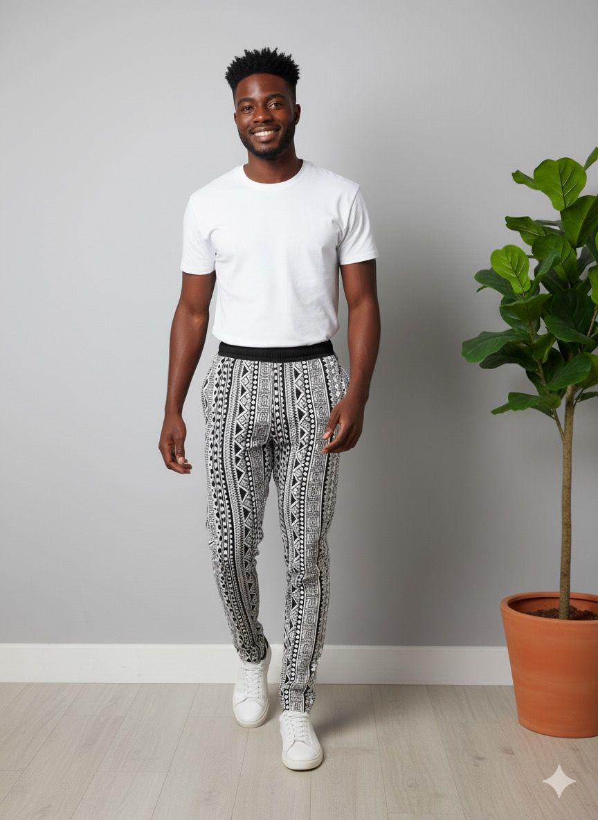 Geometric Tribal Ankara Pants - Men's