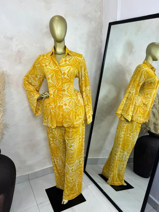 Adire Co-ord Two-Piece Set - Blue Batik front view