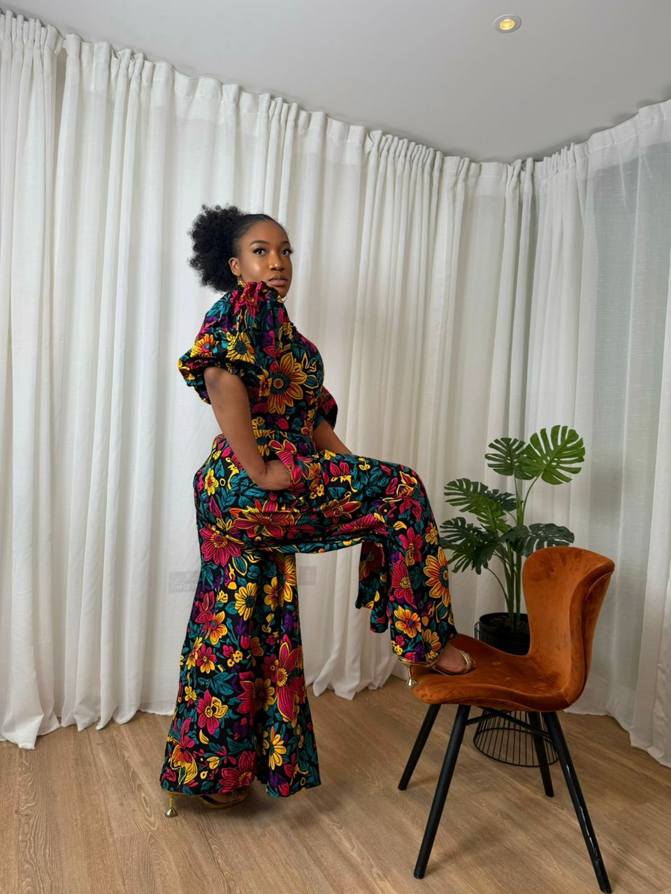 Midnight Garden Off-Shoulder Ankara Jumpsuit