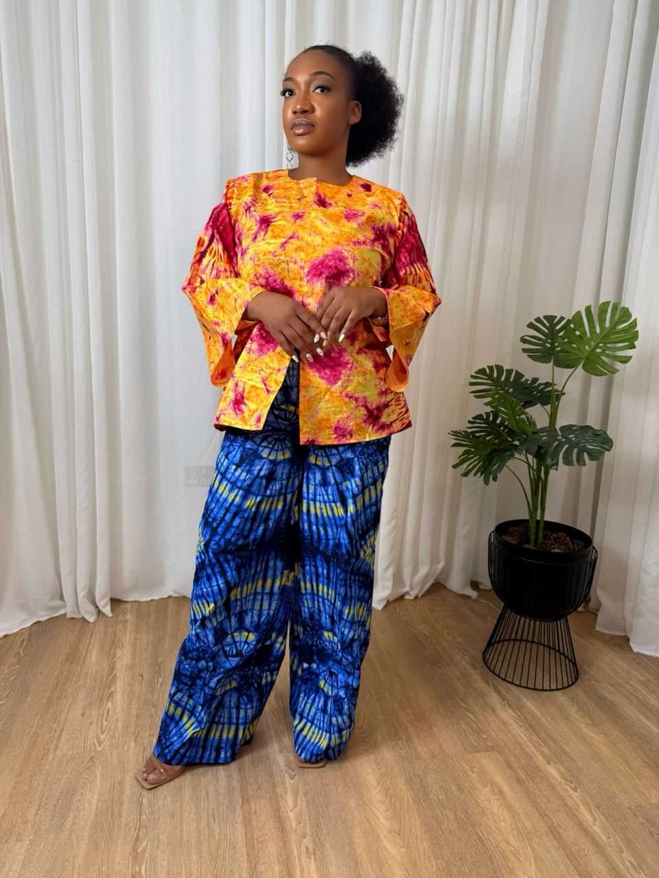 Sunburst Batik Top & Indigo Palazzo Set