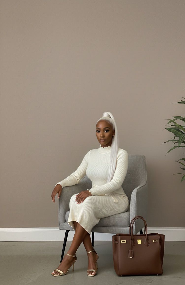 Cream Ribbed Midi Dress with Tie Belt