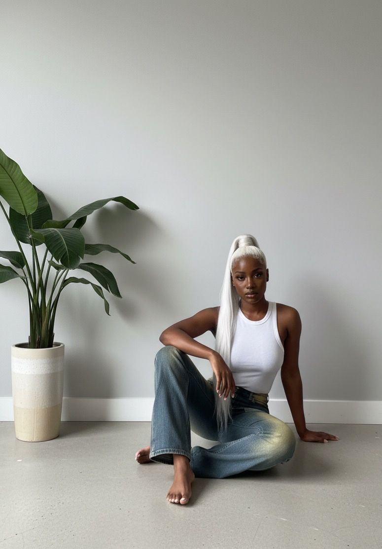 Two-Tone Color Block Straight-Leg Jeans