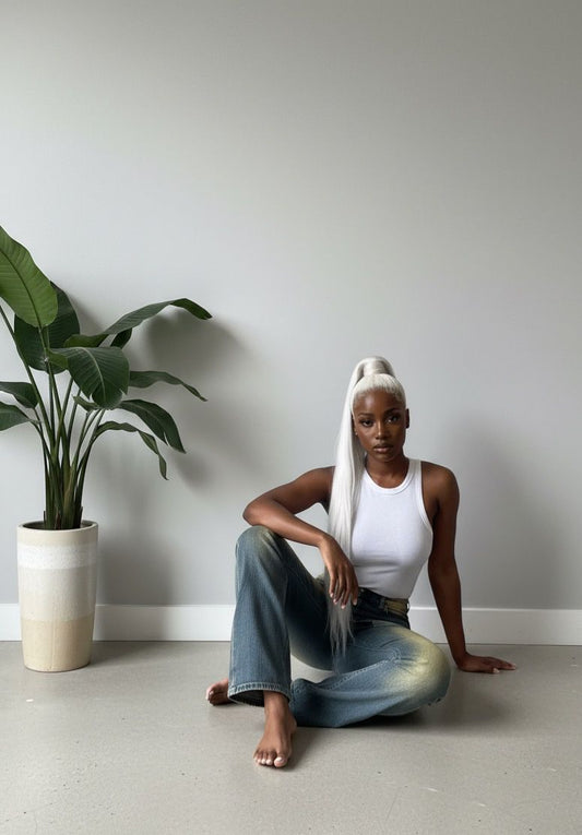 Two-Tone Color Block Straight-Leg Jeans