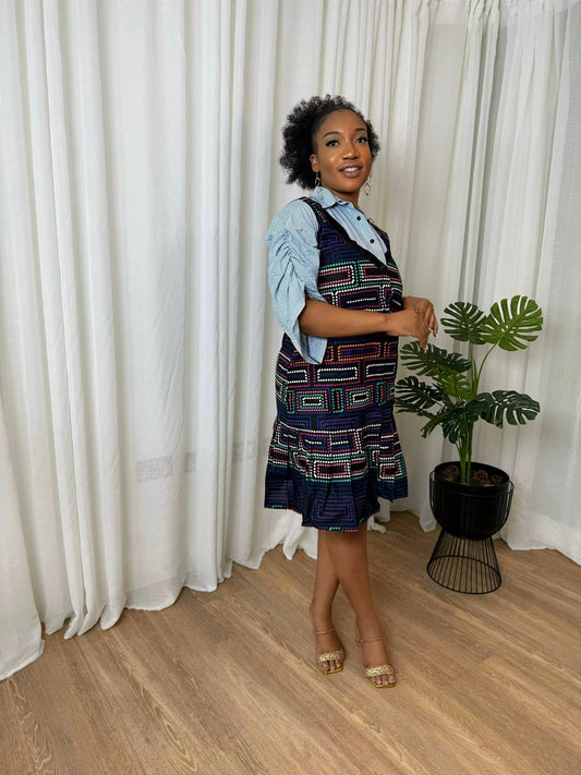Geometric Ankara Ruffle-Hem Dress