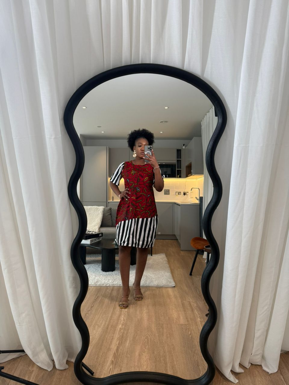 Red Ankara & Stripe Panel Mini Dress