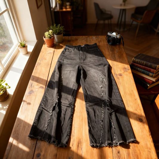 Distressed Black Wide-Leg Jeans