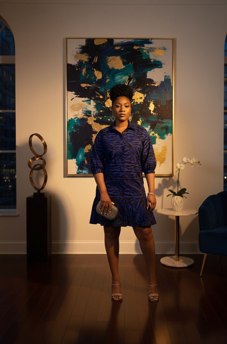 Royal Blue Zebra Print Shirt Dress