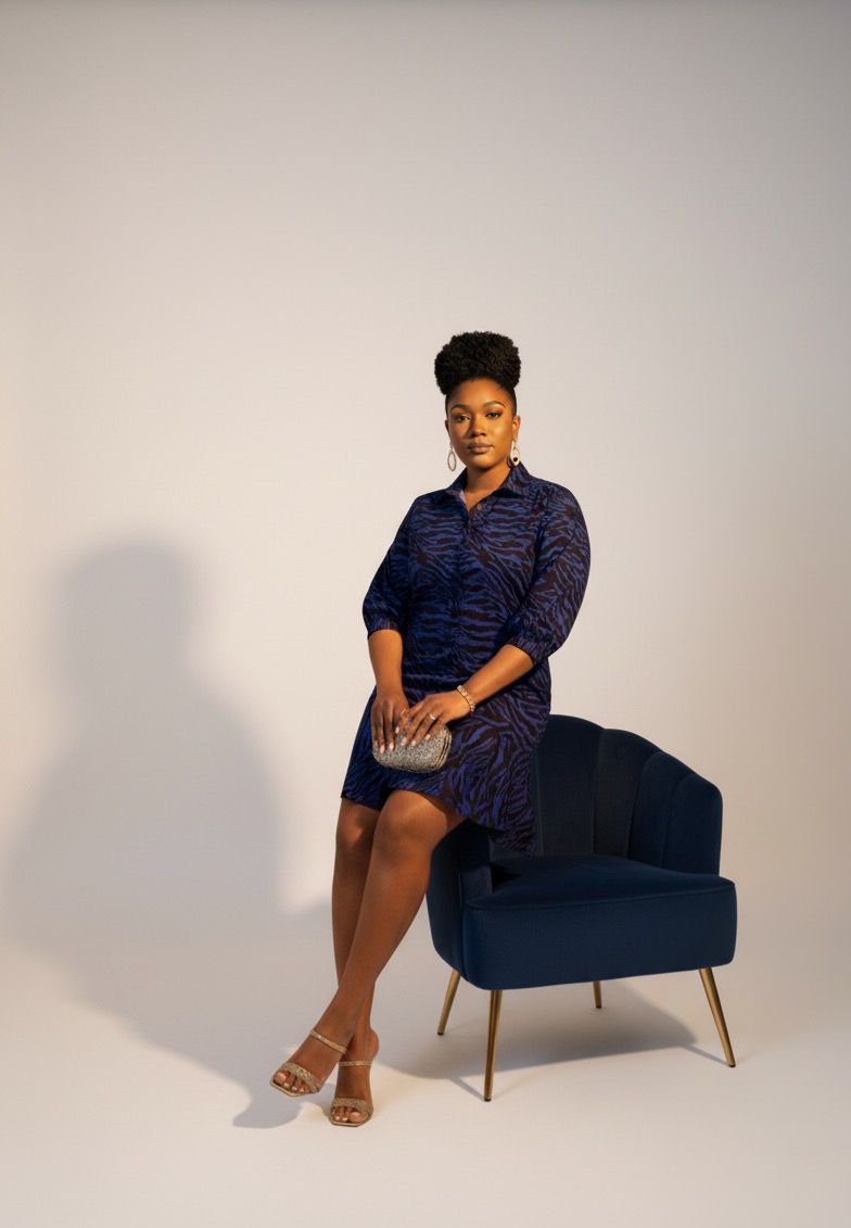 Royal Blue Zebra Print Shirt Dress