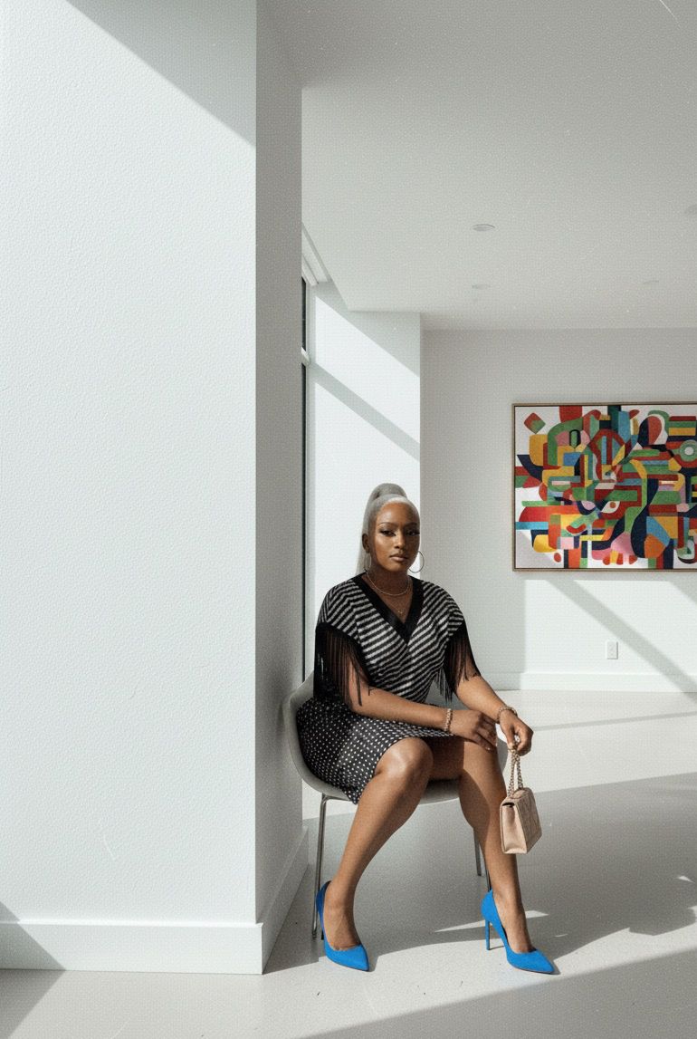 Monochrome Fringe Detail Kaftan Dress