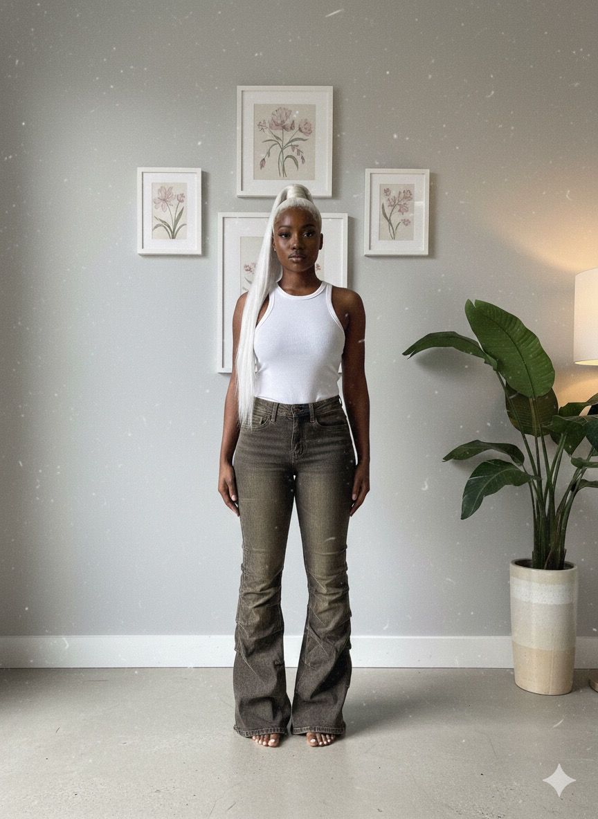 Olive Green Flare Jeans