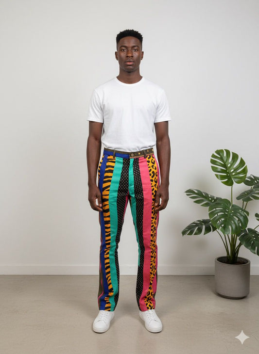 Multi-Pattern Ankara Pants - Men's