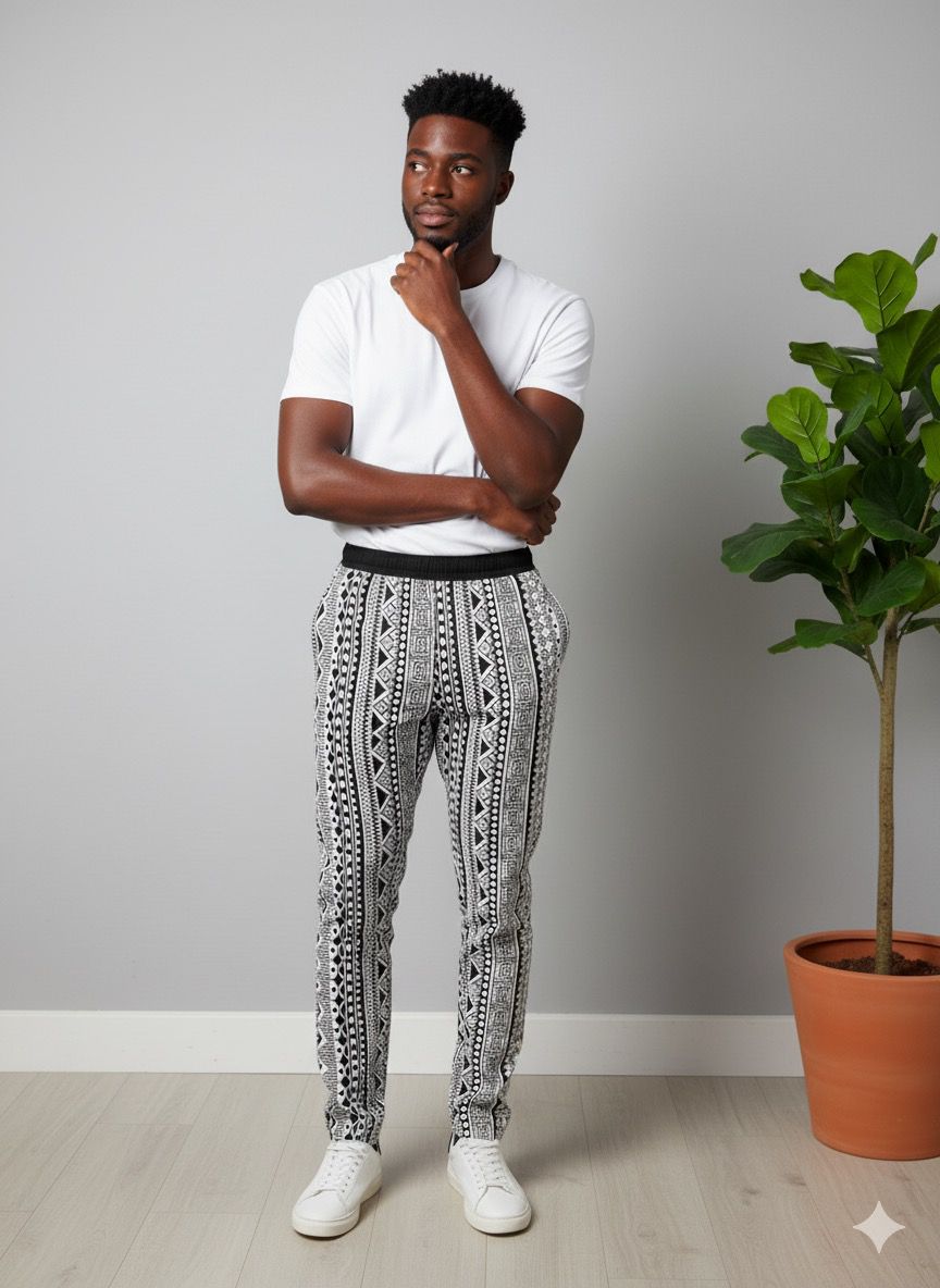 Geometric Tribal Ankara Pants - Men's
