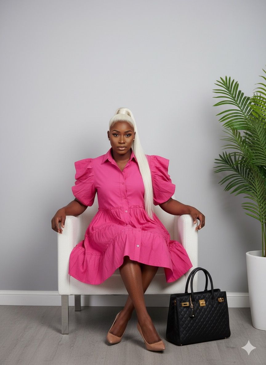 Hot Pink Tiered Ruffle Dress