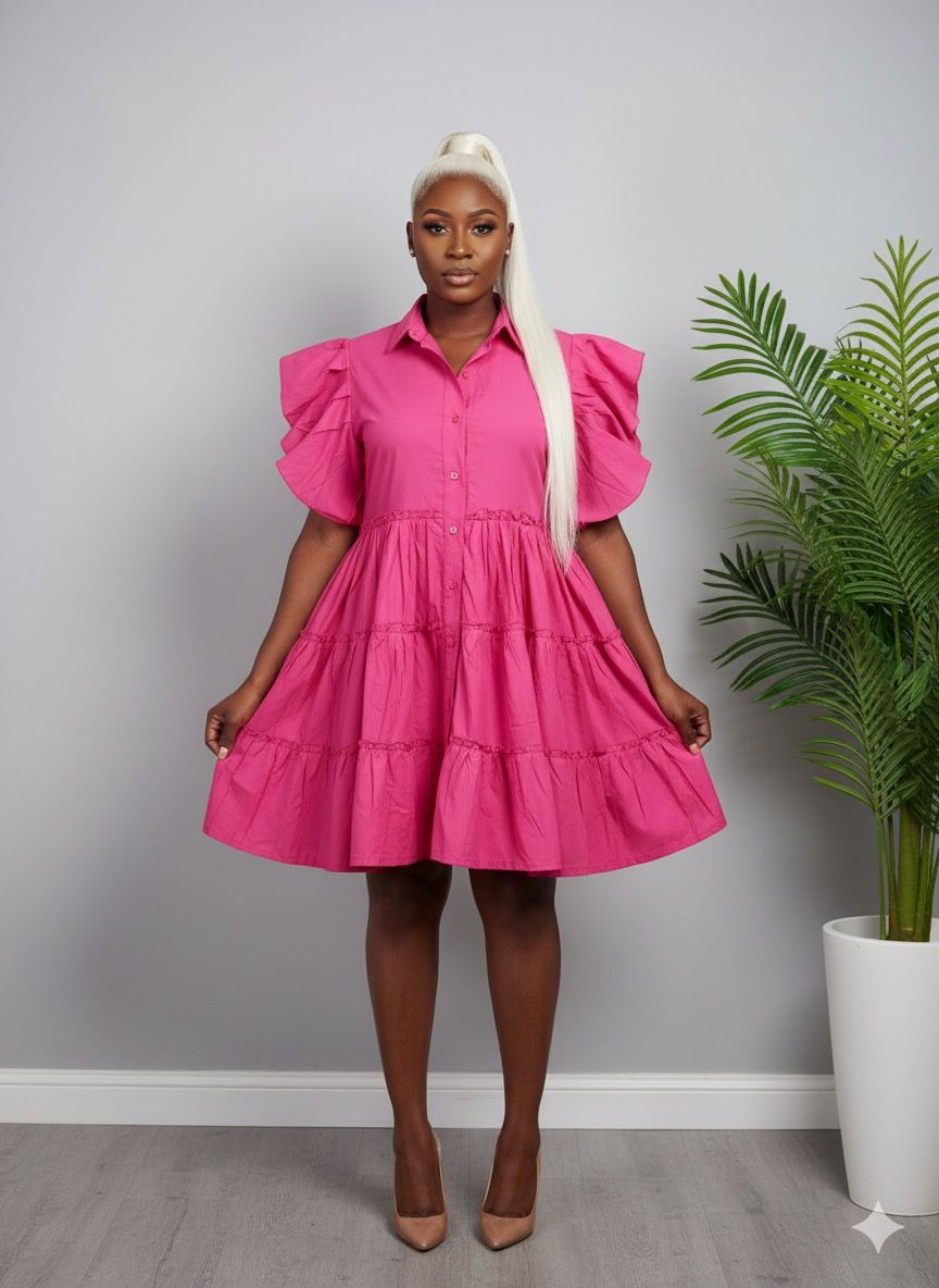 Hot Pink Tiered Ruffle Dress